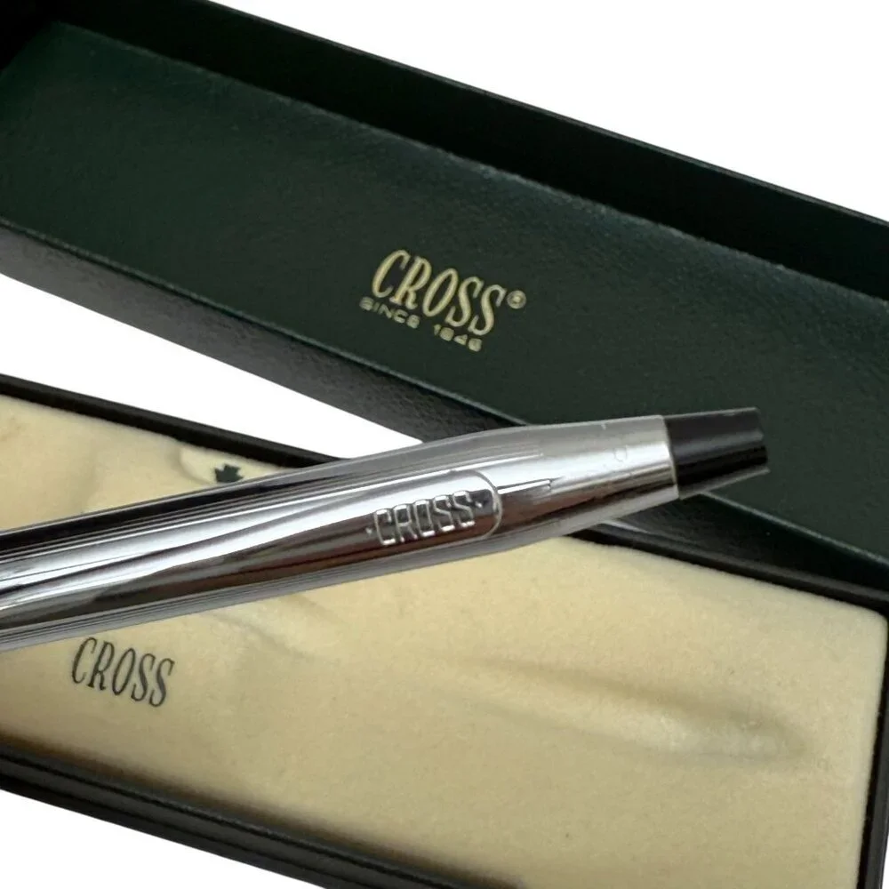 CROSS Classic Century Ballpoint Pen Chrome Lustre 3502 Green Boxed Silvertone